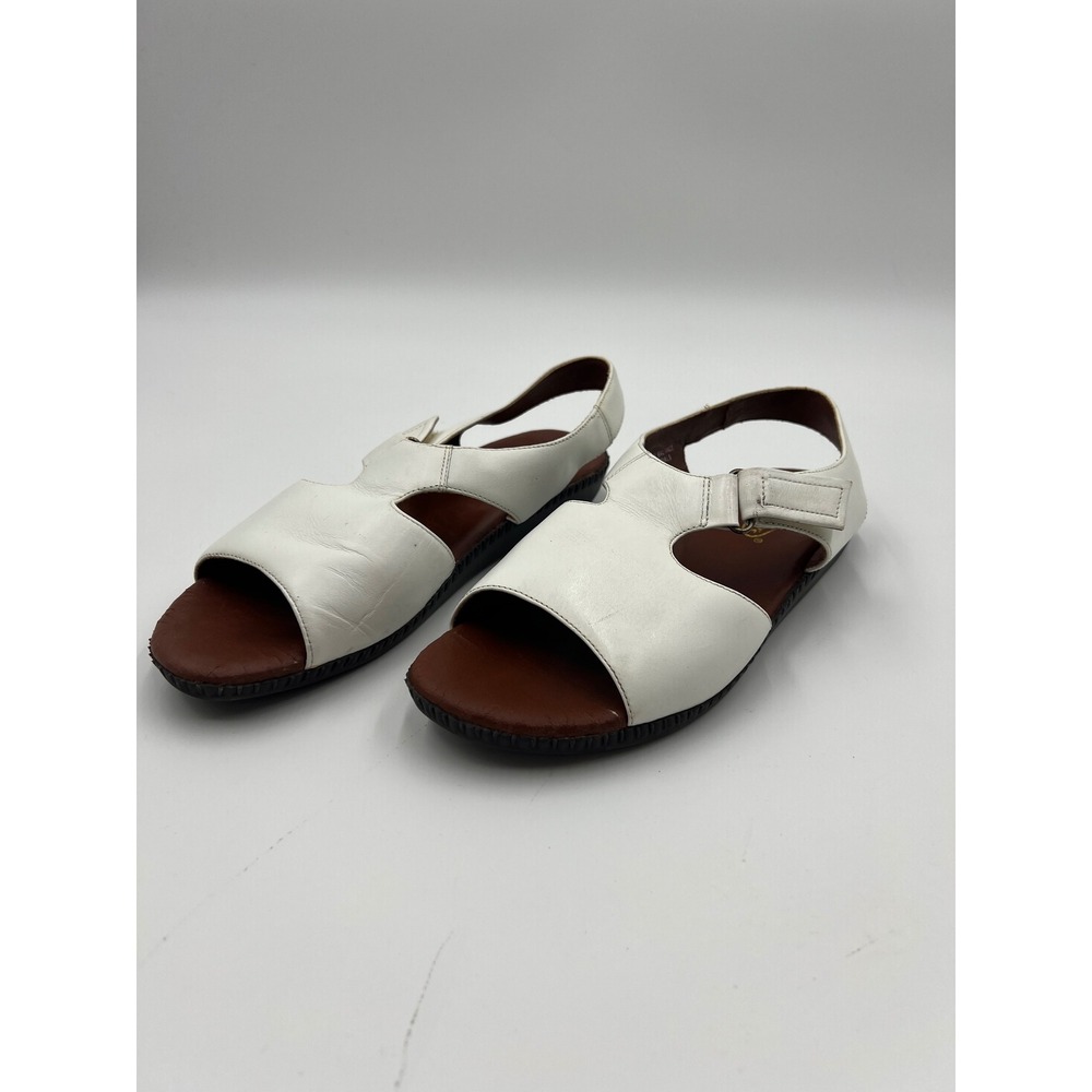 Dr Scholls Adela White Leather Slingback Sandals Womens Size 10 Flat Comfort